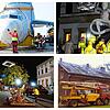 Vier Eindrücke von Spezialtransporten von Broziat: Entladung der Lufthansa-Maschine Landshut in Friedrichshafen 2017 (oben links), ...