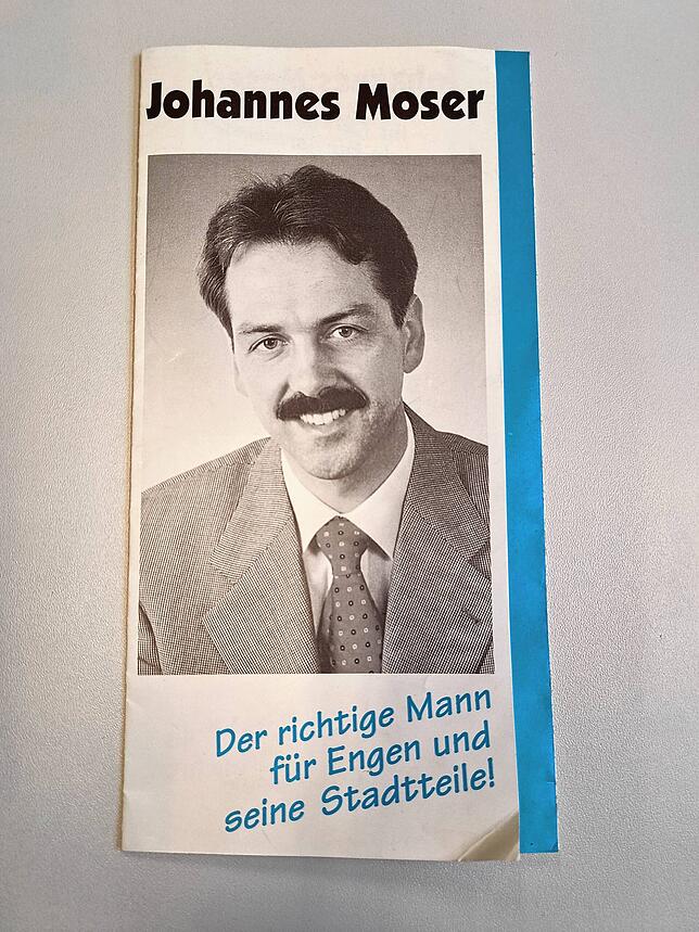 Mit diesem Infoblatt warb Johannes Moser 1996 um Stimmen bei seiner ersten Bewerbung für das Engener Bürgermeisteramt.