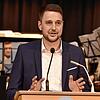 Bürgermeister Patrick Haas hält seine erste Neujahrsansprache in der Hüfinger Stadthalle.