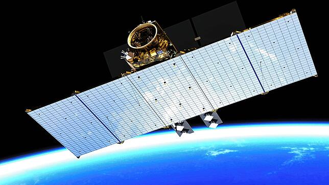 Schematische Darstellung des neuen Copernicus-Erdbeobachtungs-Satelliten, der 2027 ins All starten soll. Unten zu sehen, das größte ...