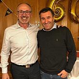 Weltklasseverteidiger Jürgen Kohler (links) mit Stürmer und Sponsor Corc Taraca.