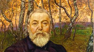 Hans-Thoma, verehrter und geliebter Schwarzwaldmaler aus Bernau, in einem Selbstporträt im Birkenwald. Bild: Fine Art Images/Heritage ...