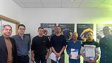Bei der Feierstunde (von links): Geschäftsführer Arnaud Louis-Alexandrine, Florian Müller, Claus Dold, Matthias Mix, Karl-Heinz Rogall, ...