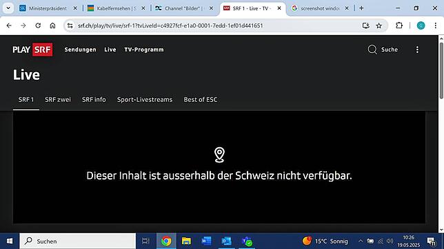 Auch auf der SRF-Webseite heißt es oft: „Dieser Inhalt ist außerhalb der Schweiz nicht verfügbar“.