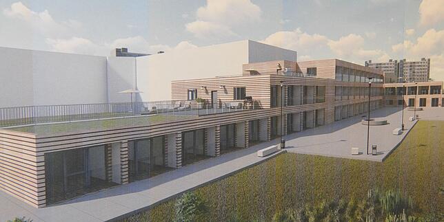 Das Modell eines Anbaus am ehemaligen Spitalgebäude für das neue Marienhaus.