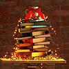 Geschenkidee: ein Weihnachtsbaum aus Büchern.