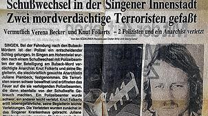 Ein Sonderblatt des SÜDKURIER vom Dienstag, 3. Mai 1977: herausgegeben wenige Stunden nach der Verhaftung der beiden Terroristen Verena ...
