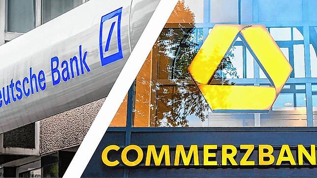 Bald ein gemeinsames Finanzinstitut? Die Firmen-Logos von der Deutschen Bank (links) und der Commerzbank.