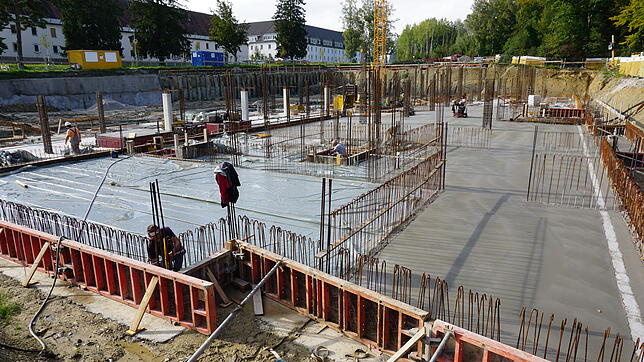 Das Fundament für die Neubauten der Städtischen Wohnungsbaugesellschaft im Fallenbrunnen steht zum Teil schon. Hier soll Wohn- und ...