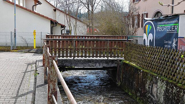 Wird bald abgebrochen und durch einen Neubau ersetzt: Die Radwegbrücke, die im Zuge der Blumenstraße den Weisenbach überspannt. Bild: ...