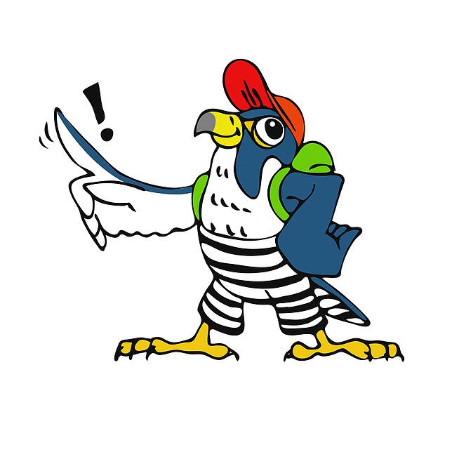 Falko ist die Kinderfigur, die auf den Infotafeln in der Marienschlucht Quizfragen an Kinder stellt. Er ist ein Wanderfalke und greift ...
