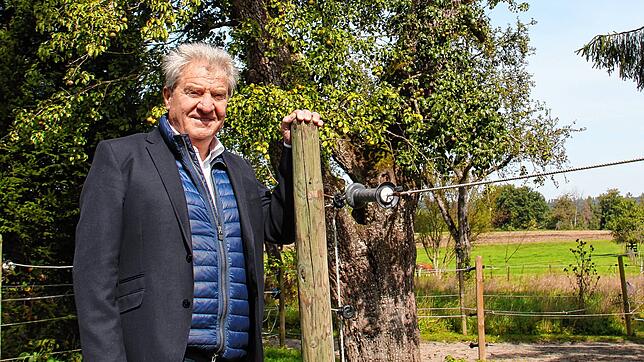 Der ehemalige Landrat Frank Hämmerle vor einem seiner alten Birnenbäume in Allensbach. Aus diesen Früchten brennt er zusammen mit Martin ...