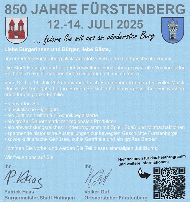 Bild 1: 850 Jahre Fürstenberg: Drei Tage Party pur im Ort