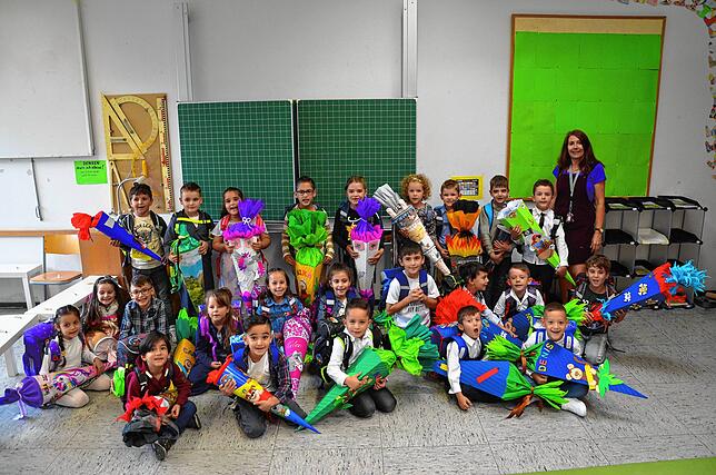 Die Klasse 1a der Grundschule Eichberg in Blumberg mit Klassenlehrerin Michaela Moser-Wunsch.