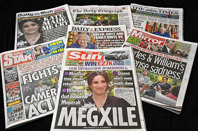 Überall auf Seite 1: Eine Auswahl an britischen Tageszeitungen von Montag.