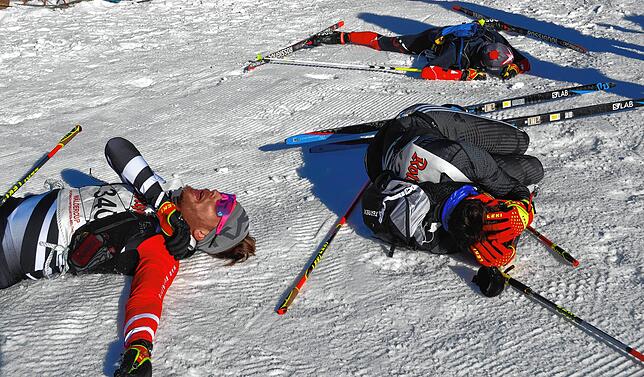 Hatten sich beim Rennen über 60 Kilometer im Ziel völlig verausgabt: Felix Manfred Weis, Manuel Becker und Denis Renner