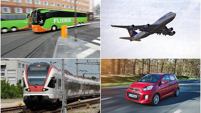 Bild : Welches Verkehrsmittel eignet sich am besten? Wir haben Auto, Fernbus, Bahn und Flugzeug verglichen.