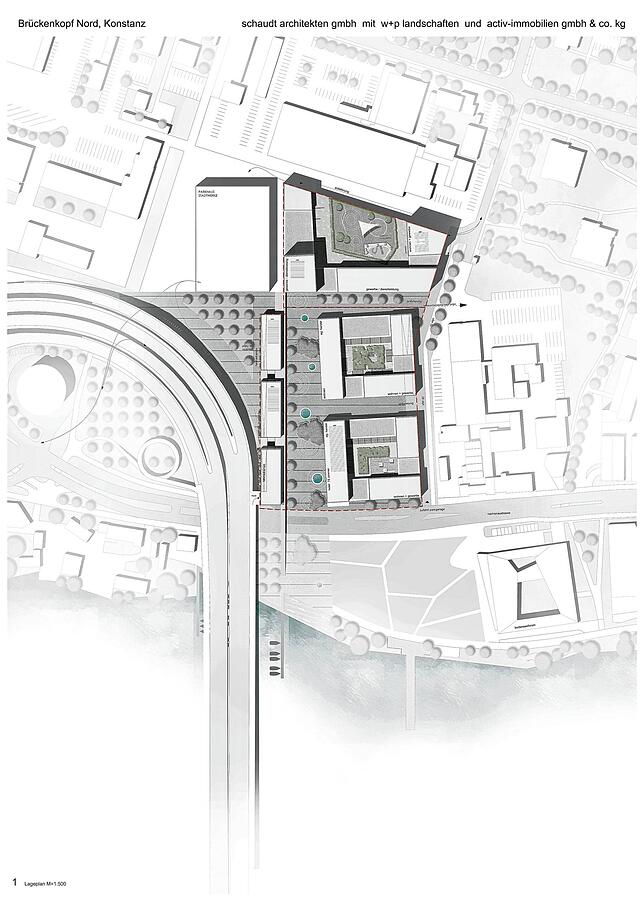 Das ist der Stand der derzeitigen Planung für das Neubaugebiet am Brückenkopf Nord. Bild: Schaudt Architekten