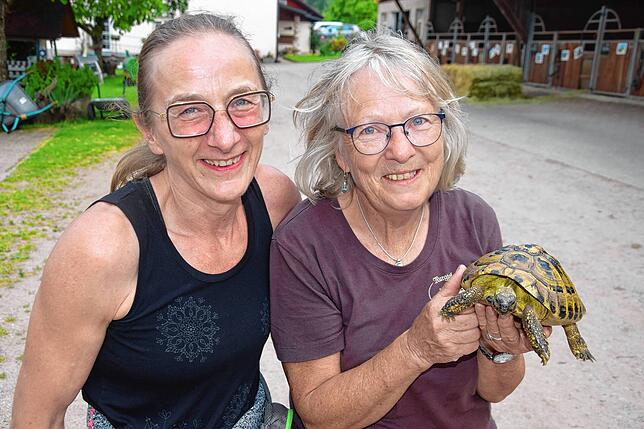 Kaum zu glauben: Nach einem Jahr kehrte die verloren geglaubte Schildkröte Lukas nach Hause zurück. Links Finderin Manuela Gerspach mit ...