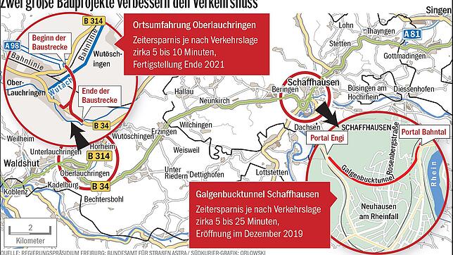 Der Galgenbucktunnel in Schaffhausen und die Ortsumfahrung Oberlauchringen: Zwei große Straßenbauprojekte, mit denen Autofahrer zwischen ...