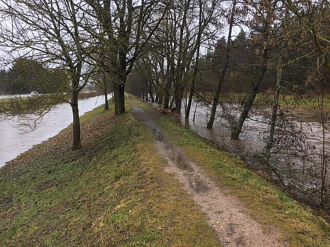 Die Flutmulde ist angesprungen, die Breg führt aktuell viel Wasser.