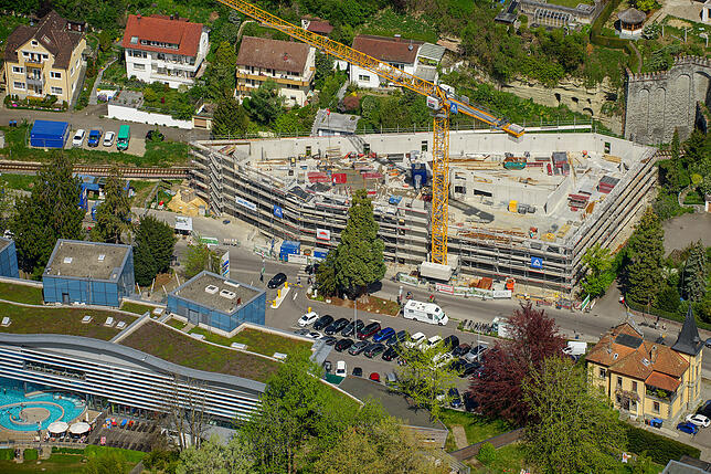 Das Parkhaus Therme von Oben. Die Aufnahme entstand Anfang Mai.