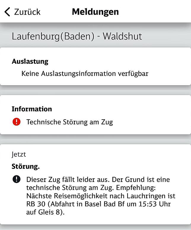 Auf der Strecke der Hochrheinbahn kommt es oft zu Verspätungen und Ausfällen. Zum Beispiel aufgrund Technischer Störungen am Zug. ...