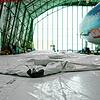 Was aussieht wie eine Zeltplane, ist die Hülle des neue Zeppelins. Der schwarze Punkt markiert das Endstück.