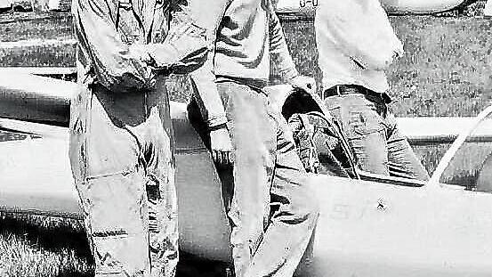 Elo Umlauf (v.l.), Fritz Ganz und Werner Kramer – Piloten am Hotzenwaldsegelflugwettbewerb 1968.