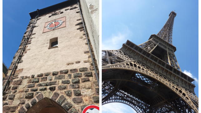Das Bickentor (links) und der Eiffelturm (Archivbild, rechts) sind beide Wahrzeichen ihrer Städte. Vom einen Turm zum anderen kommen ...