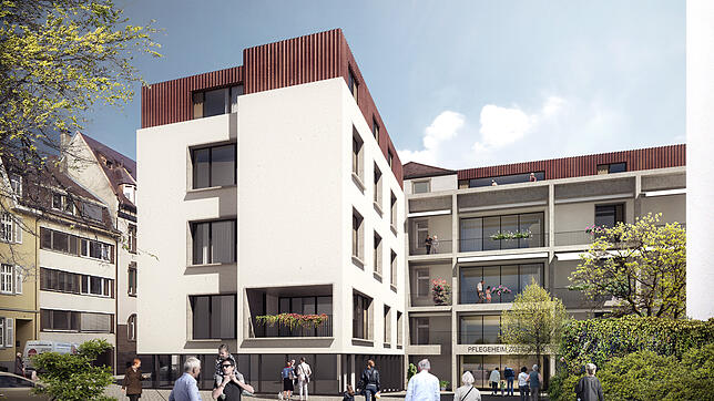 Visualisierung des Bauvorhabens Zoffingen in Konstanz, Stadtteil Niederburg. Die Caritas Altenhilfe gGmbH will die bisherige Schule zu ...