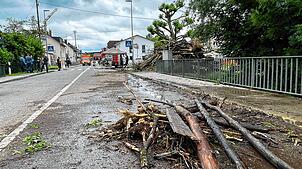 In Brochenzell wird mit einem Bagger viel Treibholz aus der Schussen geholt.