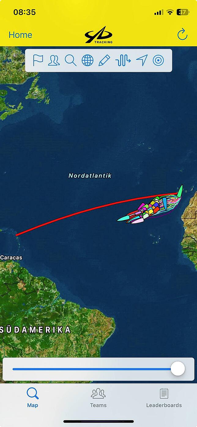Die Strecke von der Insel La Gomera, die zu den Kanaren gehört, bis in die Karibik.