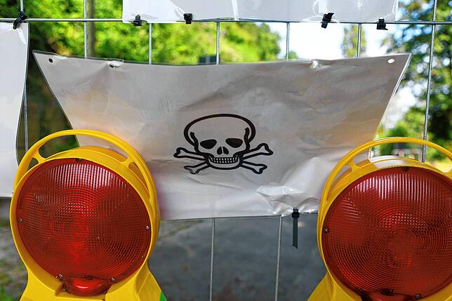 Die Stadt Konstanz warnt mit einem Totenkopf vor einem Spaziergang auf der Hoheneggstraße zwischen Staad und Egg.