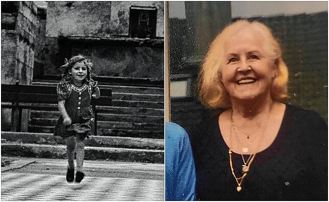 Gertrud Freymuth-Thiel als junges Mädchen 1945 (links) und im Sommer 2021.