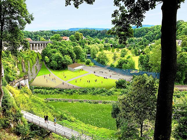 Visualsierung: So könnte das Neckarufer unterhalb der historischen Innenstadt Rottweils im Rahmen einer Landesgartenschau umgestaltet ...