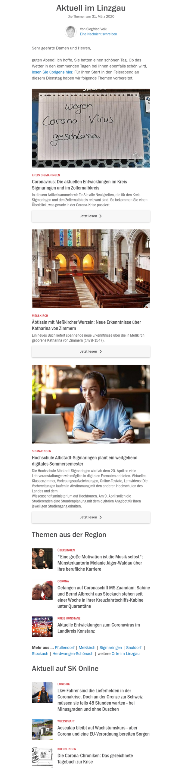 Bild 1: Beispiel für "Heute im Linzgau"