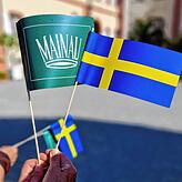 Die Zaungäste schwenken Schweden- und Mainau-Flaggen, auch wenn der Ehrengast noch nicht da ist.