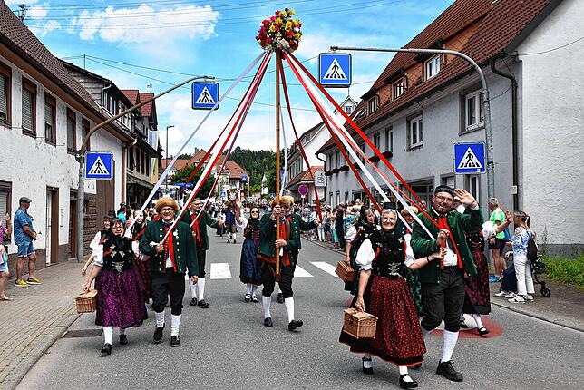 Ein echter Hingucker: die Landjugend-Trachtengruppe aus Riedöschingen-Hondingen mit ihren Bändern.