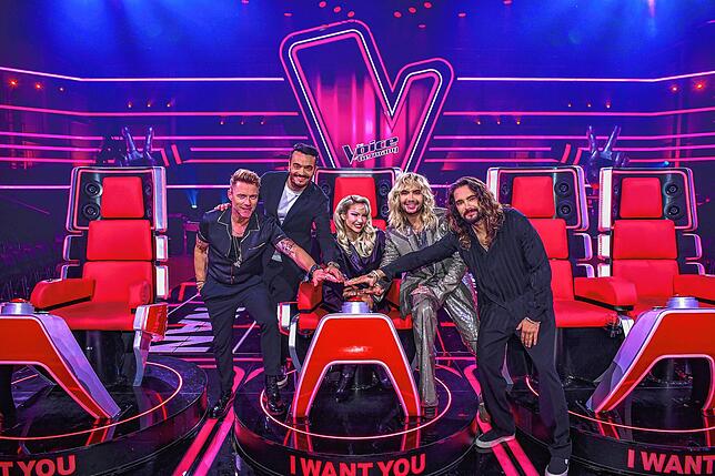 Die Jury dieser Staffel von „Voice of Germany“: Ronan Keating, Giovanni Zarrella, Shirin David, Bill und Tom Kaulitz.