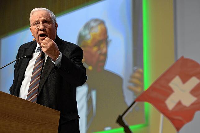 Christoph Blocher bei einer SVP-Delegiertenversammlung in Graubünden, 2018.