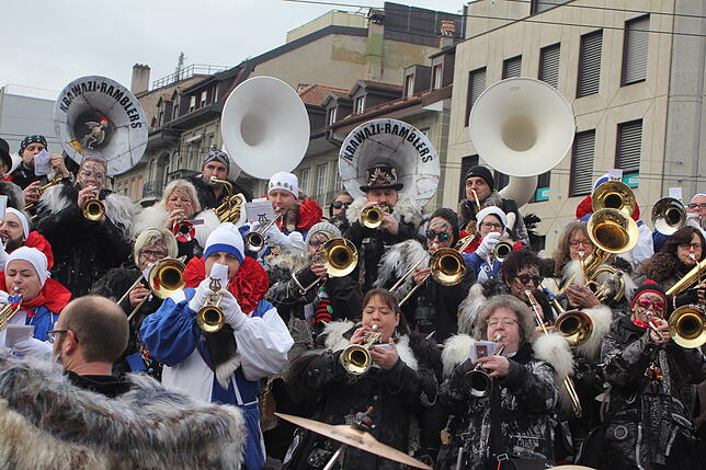 Bild 22: Hästräger und Guggenmusiker aus VS beim Narrentreffen in Fribourg am Sonntag (1)