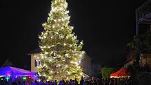Rund um den illuminierten Christbaum der Familie Frütsche haben sich mehr als 1000 Besucher zum ersten Wangener Weihnachtzauber versammelt.