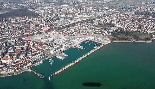 Das Sanierungsgebiet Hinterer Hafen in Friedrichshafen. Geht es nach Plänen der Stadt, wird das Projekt beerdigt.