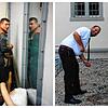 Links Feuerwehrmitglied Andreas Auer beim Hochwassereinsatz am Zollhaus. Rechts Auer heute an derselben Stelle in nachgestellter Pose.