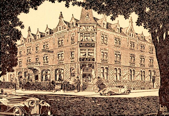 Das Wiener Café in den späten 1920er Jahren: Ein Holzschnitt von Resch.