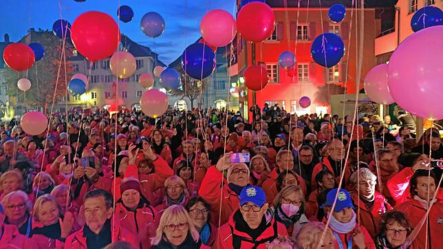 Das neue Wir-Gefühl trägt Pink: Dicht gefüllt ist zum Abschluss der Landesgartenschau die Überlinger Hofstatt.
