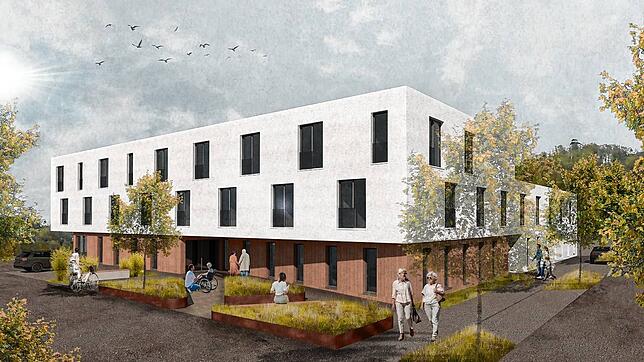 So soll das Gebäude künftig aussehen: Die Visualisierung des Hospizes in Tiengen.