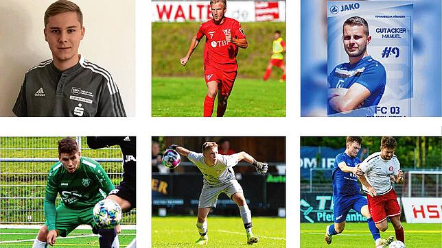 Landesliga-Schiedsrichter Marco Redmann (oben, von links), Pascal Rasmus vom 1. FC Rielasingen-Arlen, Manuel Gutacker vom FC 03 ...