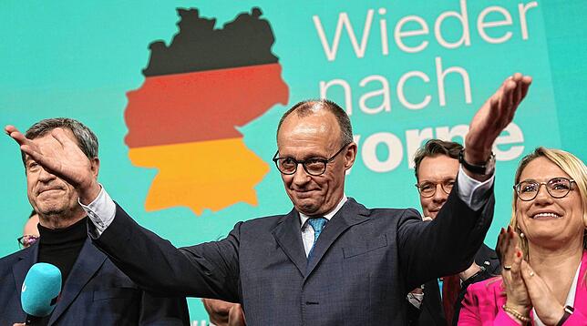 Friedrich Merz (CDU) freut sich über das Wahlergebnis der Union.
